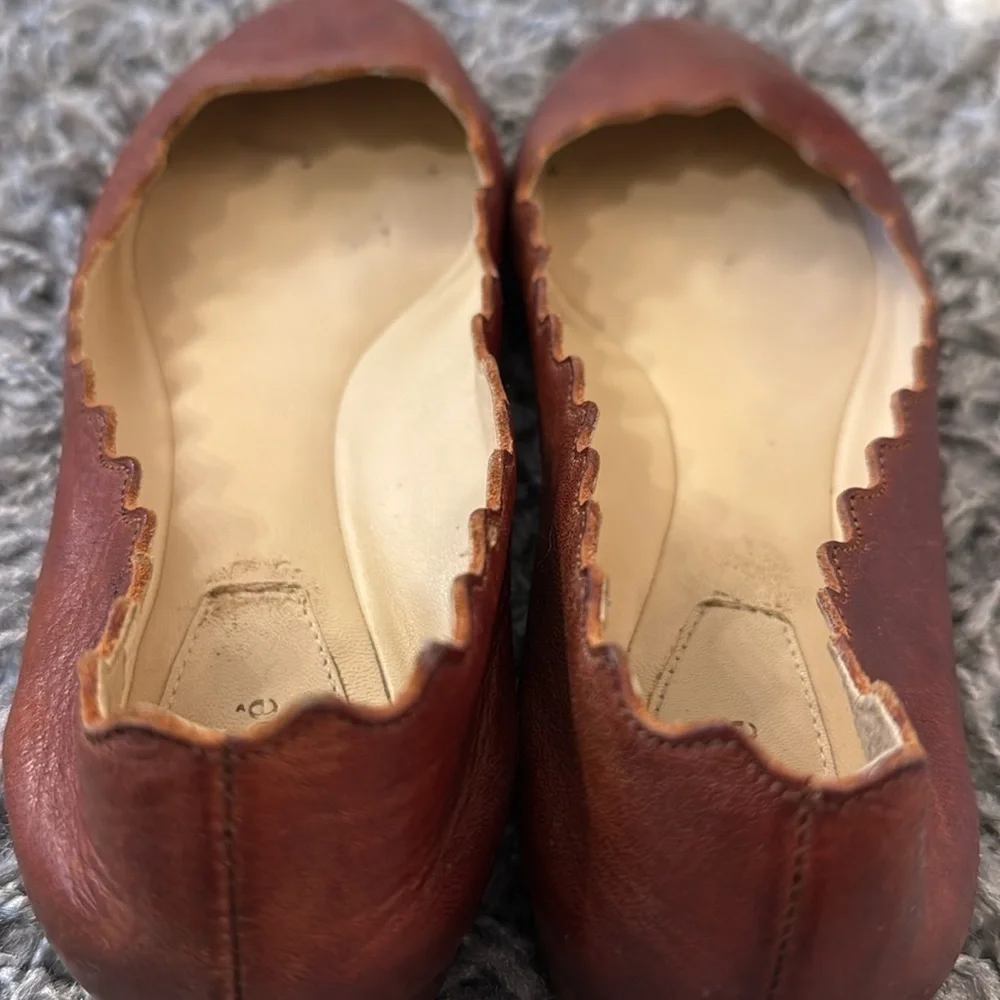 Chloe Lauren Ballet Ballerina Scalloped Flats Chestnut Cognac Brown size 37 (6)